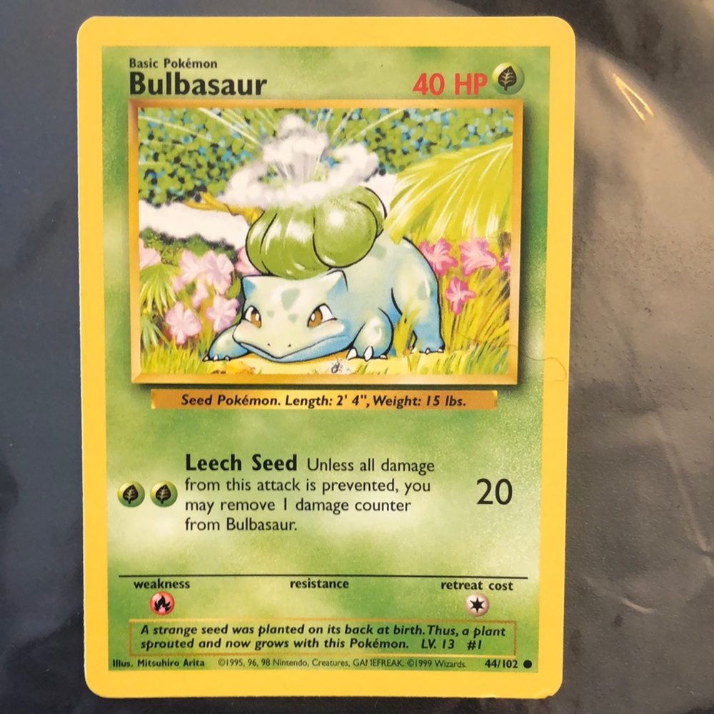 Pokémon Card - Bulbasaur - Vintage Original Base Set - 44/102 NEAR MINT